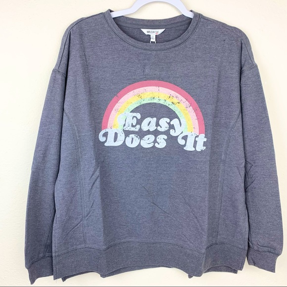 Wildfox Graphic Sweatshirt Easy Does It Rainbow Soft Slit Cotton - Picture 1 of 5